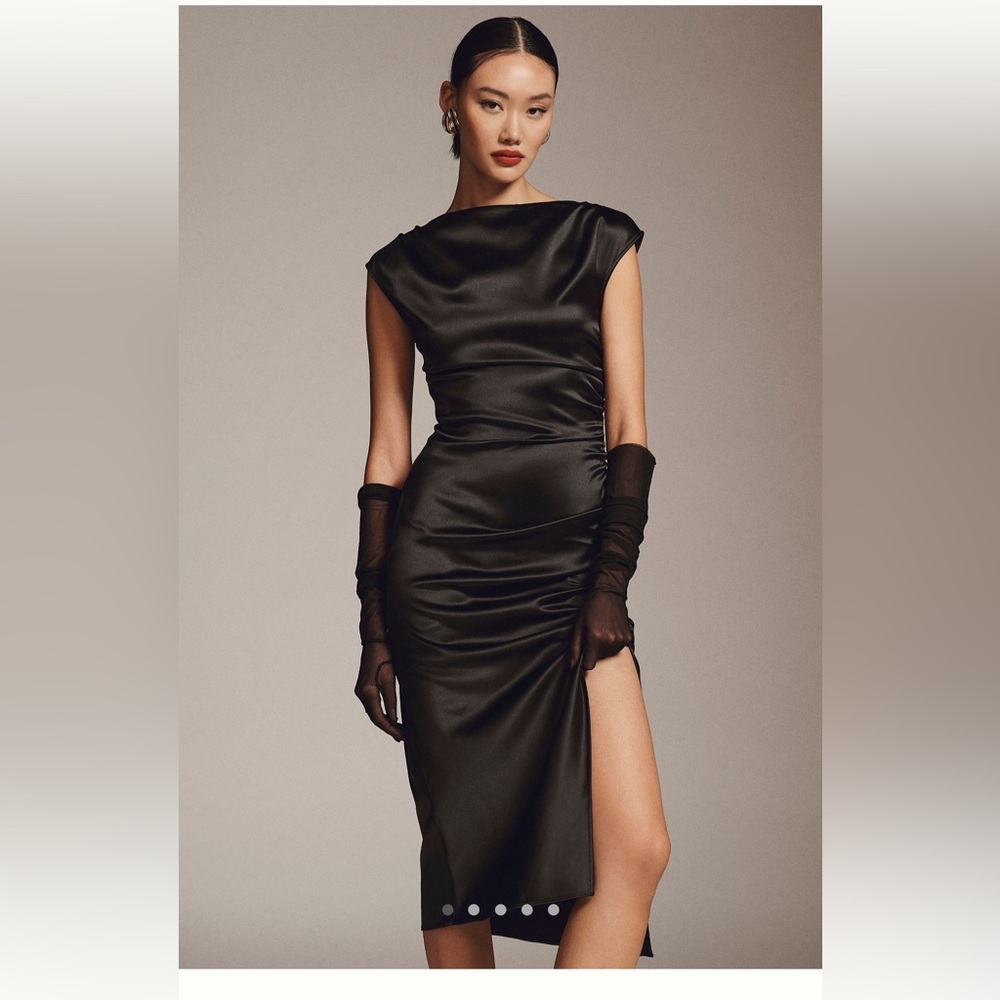 BHLDN Francesca High-Neck Stretch Satin
Midi Dress